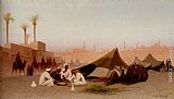 Afternoon Canvas Paintings - A late afternoon meal at an encampment, Cairo